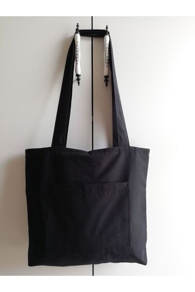 IŞIK Black 6-Pocket Zippered Tote Bag