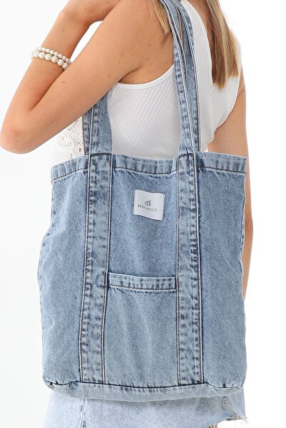 BERYMOOD Açık Mavi - Şeritli Omuz Çantası