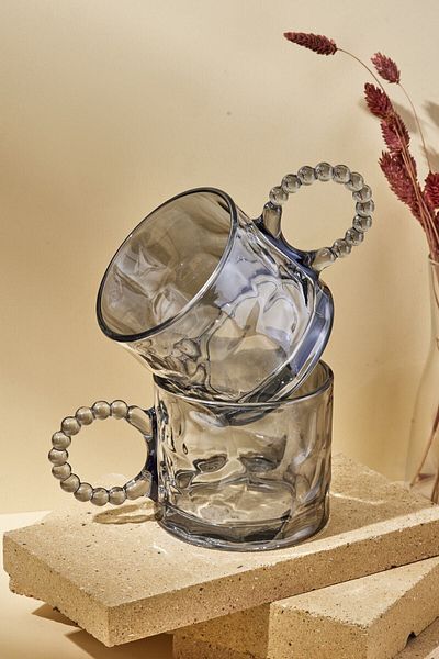 MadaMelya Ringo Stone Color 325 ml Set of 6 Smoked Glass Mug - Tea Brown