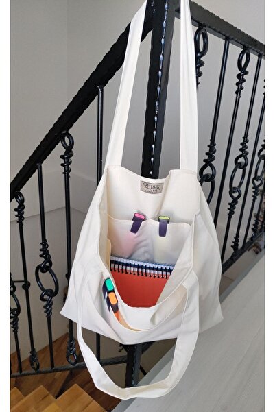 IŞIK Naturel Kumaş 6 Cepli Tote Çanta