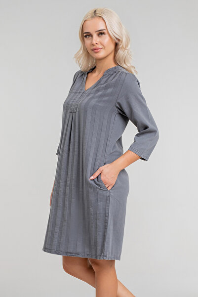 Bold & Young Women's 3/4 Sleeve Pocket Corded Cotton Legendary Dress - Non-Shrink Woven Fabric