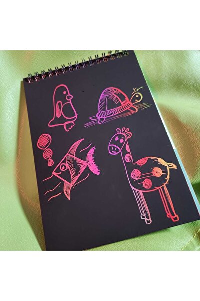 XENO COMPANY Sihirli Siyah 10 Sayfa A5 Kazıma Kağıdı Kazıyarak Boyama