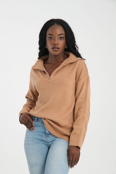 İLKCET MODA Γυναικείο πλεκτό πουλόβερ Premium Oversize με φερμουάρ