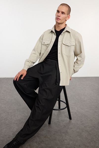 Trendyol Collection Beigefarbenes Unisex-Jeanshemd aus 100 % Baumwolle, normale Passform TMNAW25CE00000