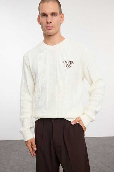 Trendyol Collection Ecru Hair Knitted Crew Neck Knitwear πουλόβερ - TMNAW25KZ00040