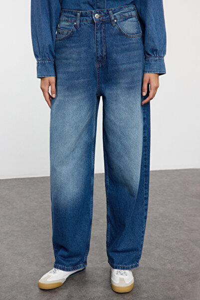 Trendyol Collection Barel Baggy Blue Jeans s vysokým pasem - Twoaw25Je00171