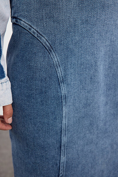 Trendyol Collection Kék maxi farmer szoknya magas derekú varrással - TWOAW25ET00080