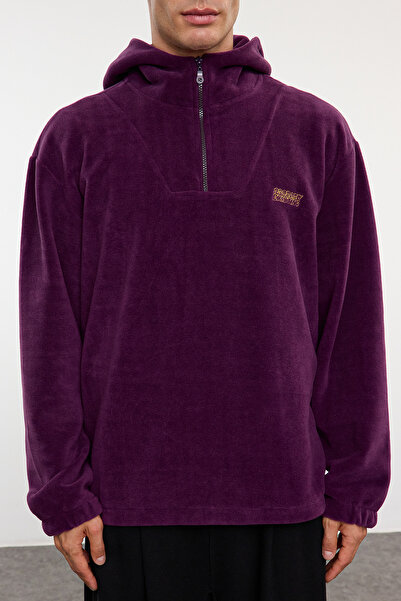 Trendyol Collection Φούτερ Unisex Purple Oversize Hooded Anti-Pilling Fleece φούτερ - TMNAW25SW00029