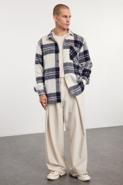 Trendyol Collection Unisex Ecru Lumberjack Jacket - Oversize zimní košile Tmnaw25Go00024