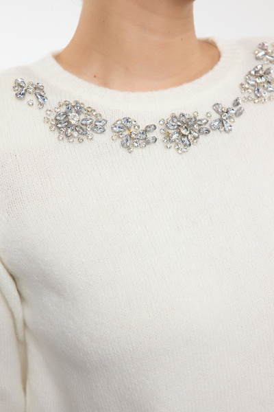 Trendyol Collection Soft Textured Ecru Knitwear Sweater - Stone Detailed, Twoaw25Kz00151