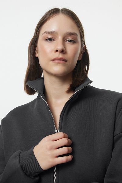 Trendyol Collection Anthracite FleeceOversizeKnittedSweatshirt- Half Zipper, Thick Inside Twoaw24sw00416