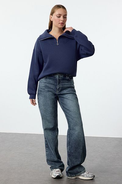 Trendyol Collection Indigo Fleece mikina na zipVersize - tlustá uvnitř Twoaw23sw00091