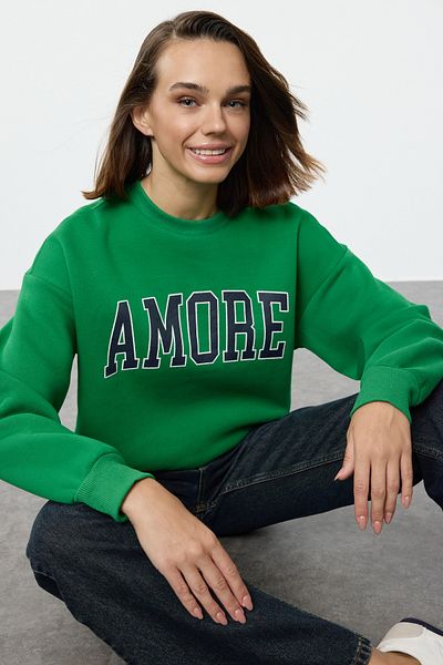 Trendyol Collection Πράσινη πλεκτή φούτερ με κέντημα φλις oversize - Twoaw25sw00031