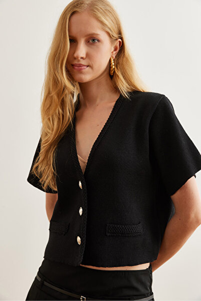 Olalook Black Knitwear Cardigan - Soft Texture, Short Sleeve, Hrk- 19000296