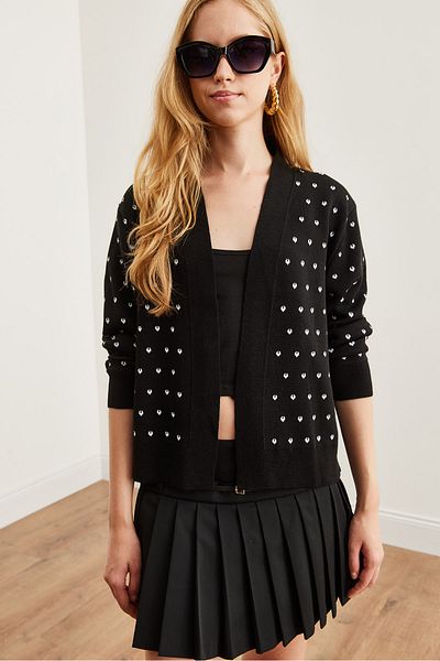 Olalook Cardigan de damă cu bandă groasă cu inimă neagră - HRK- 19000295