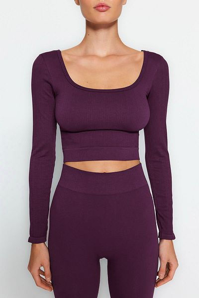 Trendyol Collection Δαμάσκηνο Extra Stretchy χωρίς ραφές πλεκτό αθλητικό μπλουζάκι - TWOAW22BZ0450