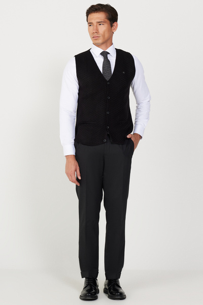 ALTINYILDIZ CLASSICS Μαύρο ανδρικό πλεκτό γιλέκο με λαιμόκοψη V - Standard Fit