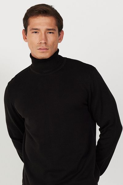 ALTINYILDIZ CLASSICS Schwarzer Rollkragenpullover aus Baumwolle für Herren – perfekte Passform