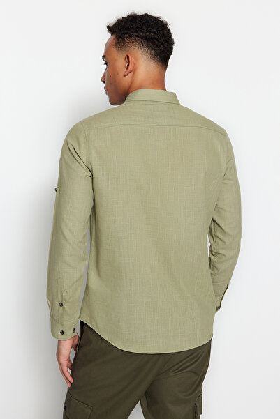Trendyol Collection Khaki Slim Fit Epaulettes Shirt - Long Sleeve, 100% Cotton, TMNSS20GO0189