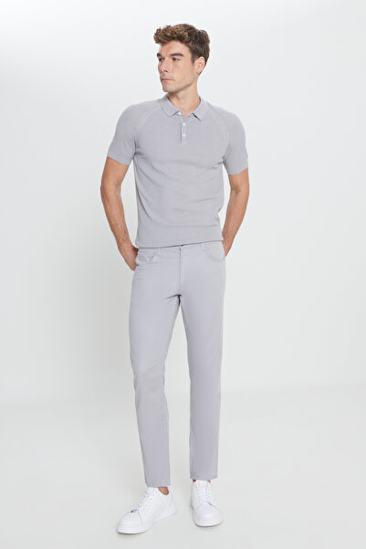 ALTINYILDIZ CLASSICS Ανδρικό γκρι χαλαρό παντελόνι - Cotton Dobby 5 Pocket Greensboro