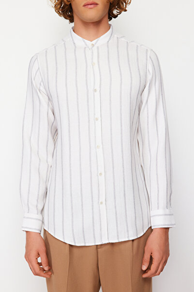Trendyol Collection Prevailing Collar Ecru Cotton Shirt - Regular Fit TMNSS24GO00012
