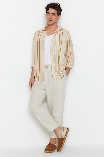 Trendyol Collection Prémiová plátěná košile Camel Stripe - Regular Fit TMNSS23GO00056