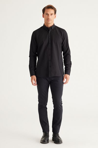 ALTINYILDIZ CLASSICS Men's Anthracite Stretchy Slim Fit Cotton Trousers - Side Pocket