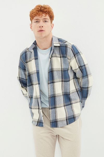 Trendyol Collection Winter Lumberjack Marineblaues kariertes Hemd - Regular Fit TMNAW21GO0730