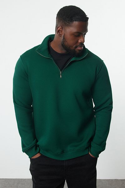 Trendyol Collection Πράσινο μεγάλου μεγέθους Oversize/Κανονική εφαρμογή με φερμουάρ γιακά φούτερ φλις εσωτερικά TMNAW24AO00024