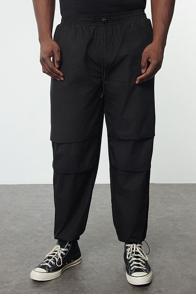 Trendyol Collection Pantaloni negri din țesătură cu parașuta, 100% bumbac, mărime mare, TMNAW25AR00001