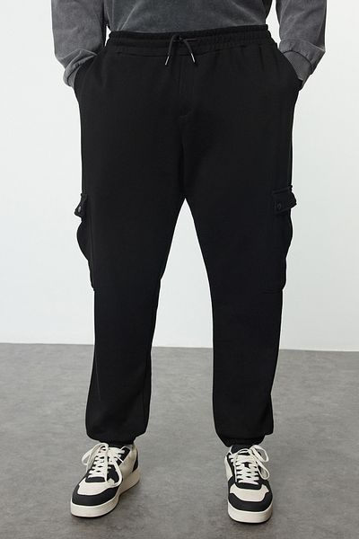 Trendyol Collection Black Oversize Cargo Pocket Cut Thick Elastic Sweatpants - TMNAW25AJ00002