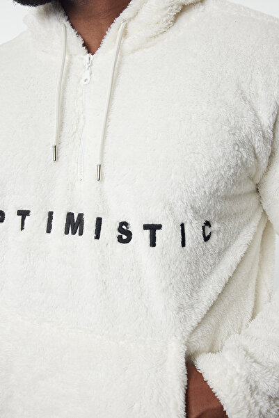 Trendyol Collection Vastag plüss Ecru Oversize pulóver - Nagy méretű TMNAW25AO00024