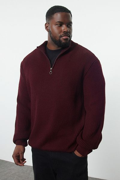 Trendyol Collection Half Turtleneck Claret Red Knitwear Plus Size Sweater - Tmnaw24An00008