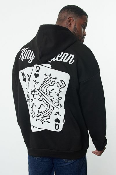 Trendyol Collection Nagy méretű fekete kapucnis oversize pulóver - TMNAW25AO00037