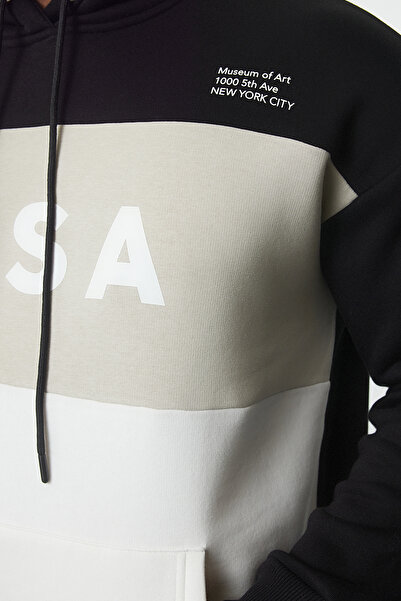 Trendyol Collection Plus Size Black Hooded Sweatshirt - Color Block, Tmnaw25Ao00038