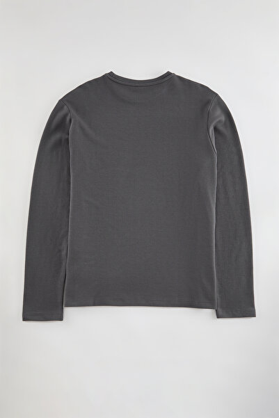 Trendyol Collection Antracitové bavlněné tričko s dlouhým rukávem se základní strukturou – Tmnaw25Ts00003