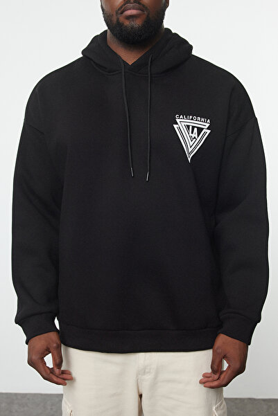 Trendyol Collection Μαύρο φούτερ με κουκούλα μεγάλου μεγέθους/φαρδύ φούτερ με φλις φούτερ TMNAW24AO00026