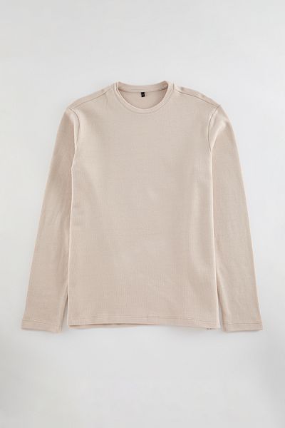 Trendyol Collection Tricou cu mânecă lungă 100% bumbac cu textura de bază - Stone TMNAW25TS00003