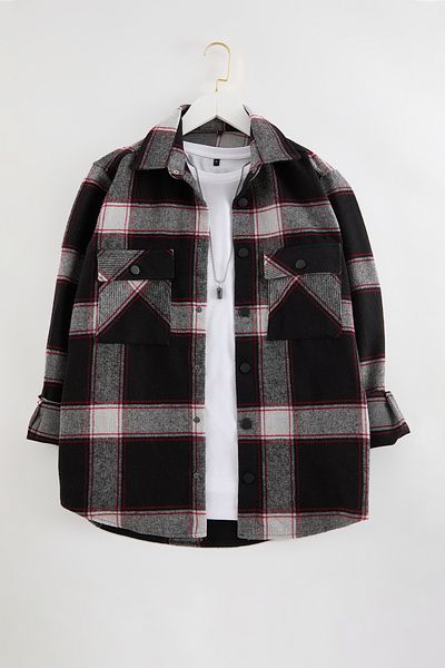 Trendyol Collection Зимно черно яке с риза Lumberjack - стандартна кройка TMNAW25GO00023