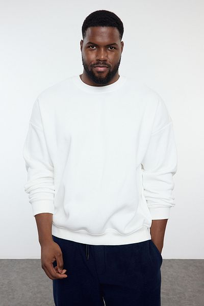 Trendyol Collection Ecru Large Size Fleece Oversize Cotton Sweatshirt - Tmnaw25Ao00027
