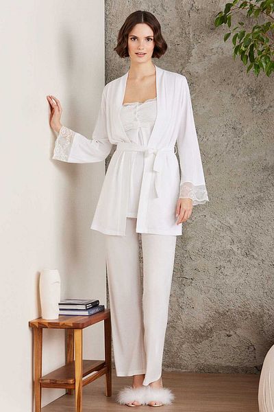 Pierre Cardin 2805 طقم بيجامة للحوامل مع رداء حمام- إكرو