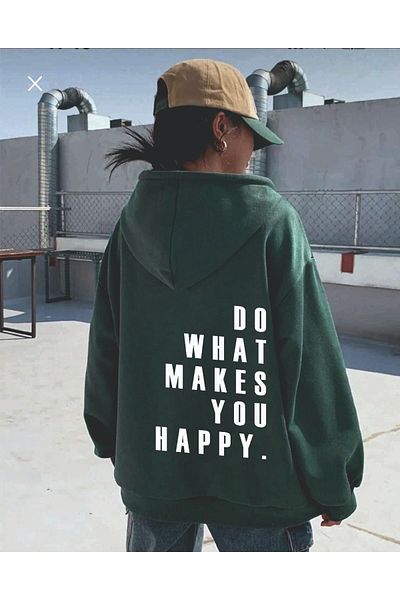 AFROGİYİM Unisex Colorful Do What Doing Happy You Printed Oversize Hoodie