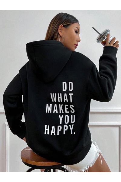 AFROGİYİM Unisex černá Udělej to, co ti udělá radost Oversize mikina s kapucí