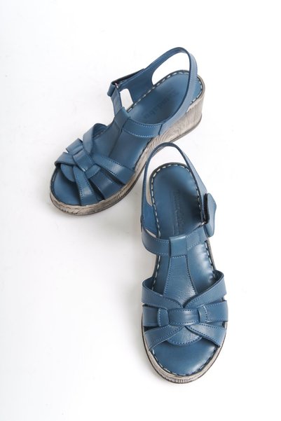 Tamdabu Ayakkabı Genuine Leather Denim Blue Anatomical Sole Comfort Women's Sandals Tmd202455
