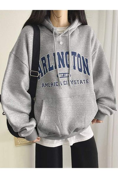 AFROGİYİM Dámská bavlněná mikina s kapucí Arlington American City State Printed