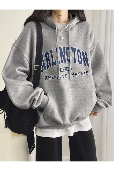 AFROGİYİM Dámská bavlněná mikina s kapucí Arlington American City State Printed