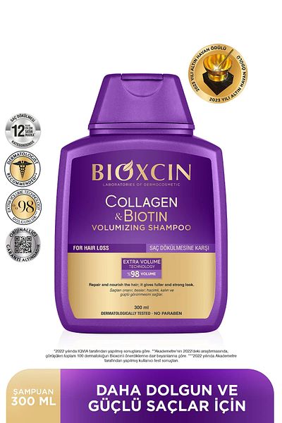 Bioxcin 300 Ml Extra Volume Collagen and Biotin Shampoo - Collagen Biotin Fine Sparse Hair 3 Pack