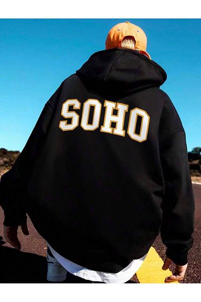 AFROGİYİM Унисекс суитшърт с качулка и качулка с щампи Soho и три низа