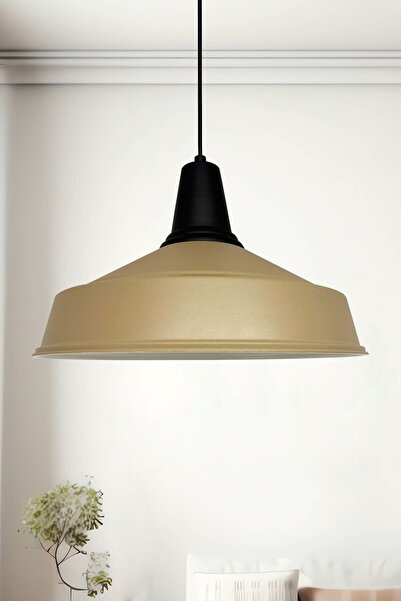 Bamyum Bej Asaletli Siyah Metal Başlık Tekli Avize Retro Sarkıt Showroom Salo...