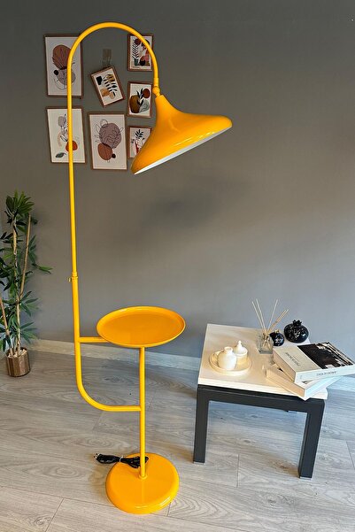 Bamyum Sarı Lambader Hareketli Başlık Sehpalı Modern Dekoratif Metal Oturma Odası Çalışma Odası